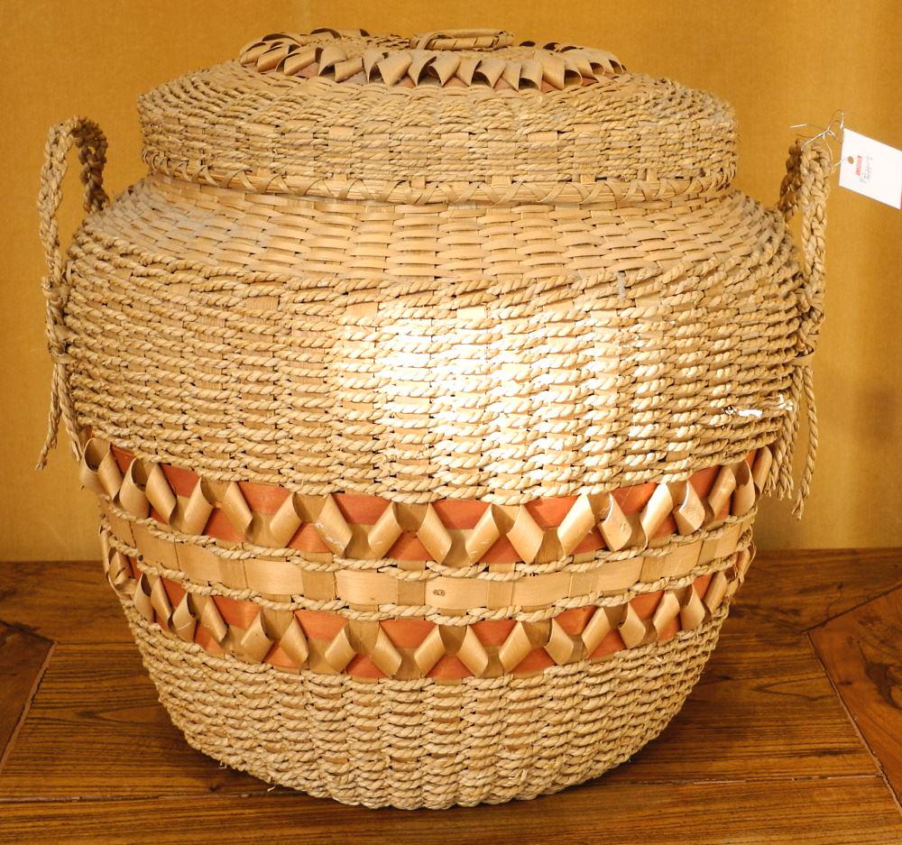 Iroquois Covered Basket, 18" high. (1 of 2)