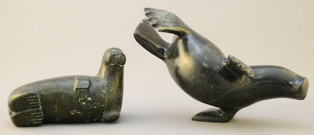 2 Inuit Soap Stone Seals, larger 7 1/2" length. (1 of 5)