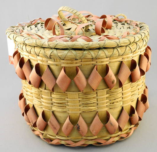 Mi'kmaq Round Covered Basket, 9" High.