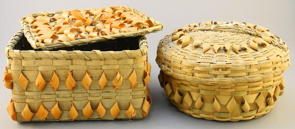 2 Mi'Kmaq Round & Square Covered Baskets, 4 1/4" & 4 (1 of 1)