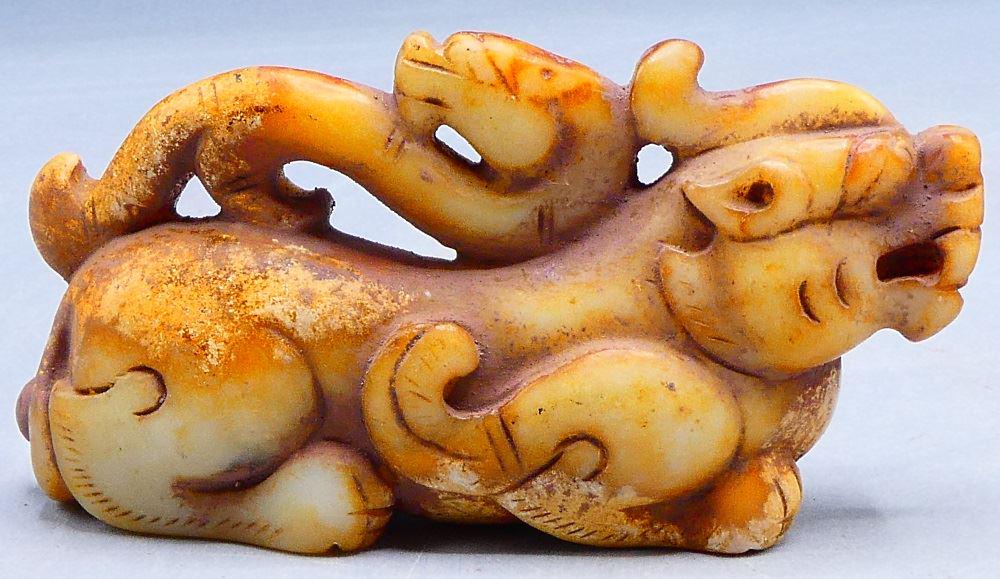 Russet "Lion & Cub" Celadon Jade Group, 4" length. (1 of 3)