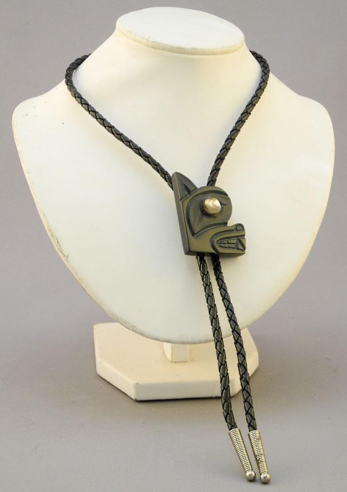 Carved Argillite Bobo Tie Signed F.J.(Fred Johnson) 1 (1 of 3)