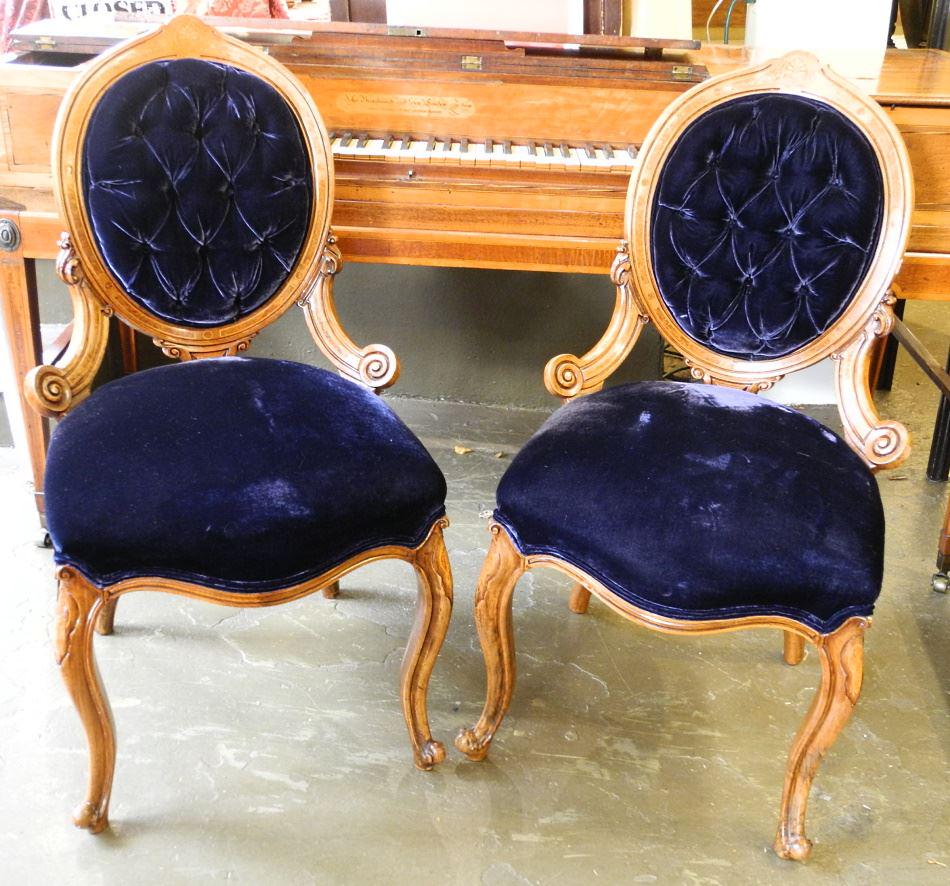 Pair of Inlaid Walnut Louis XV Side Chairs, 37 1/3": Pair of Inlaid Walnut Louis XV Side Chairs, 37 1/3" high.