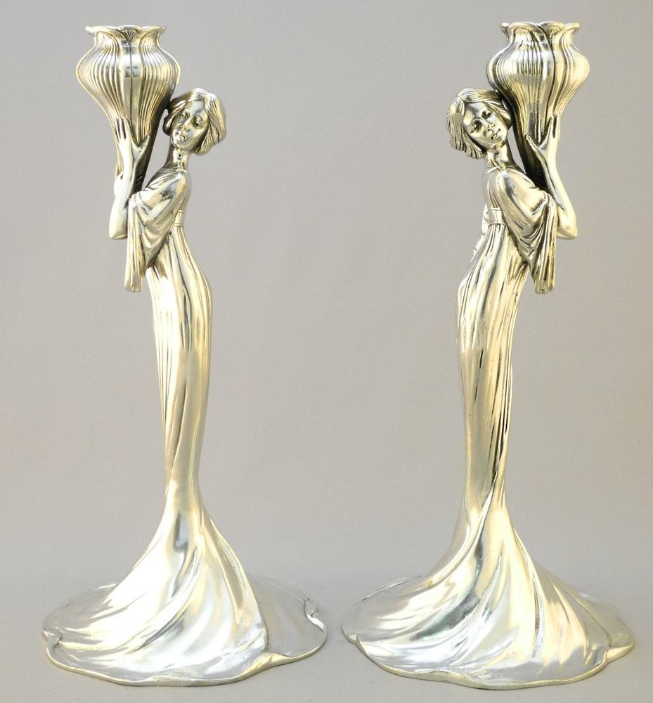 Pair of Polished Pewter Art Nouveau Figural (1 of 12)