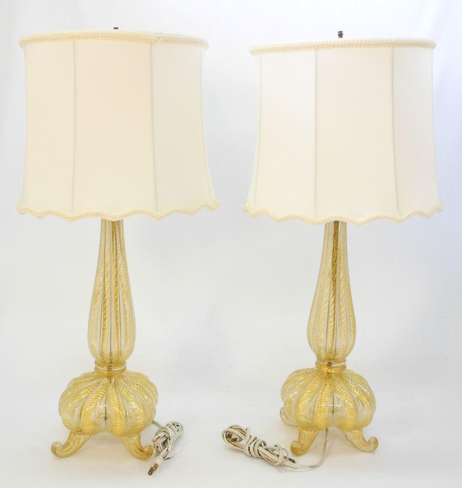 Pair of Murano Gold Aventurine Glass Footed Table (1 of 4)