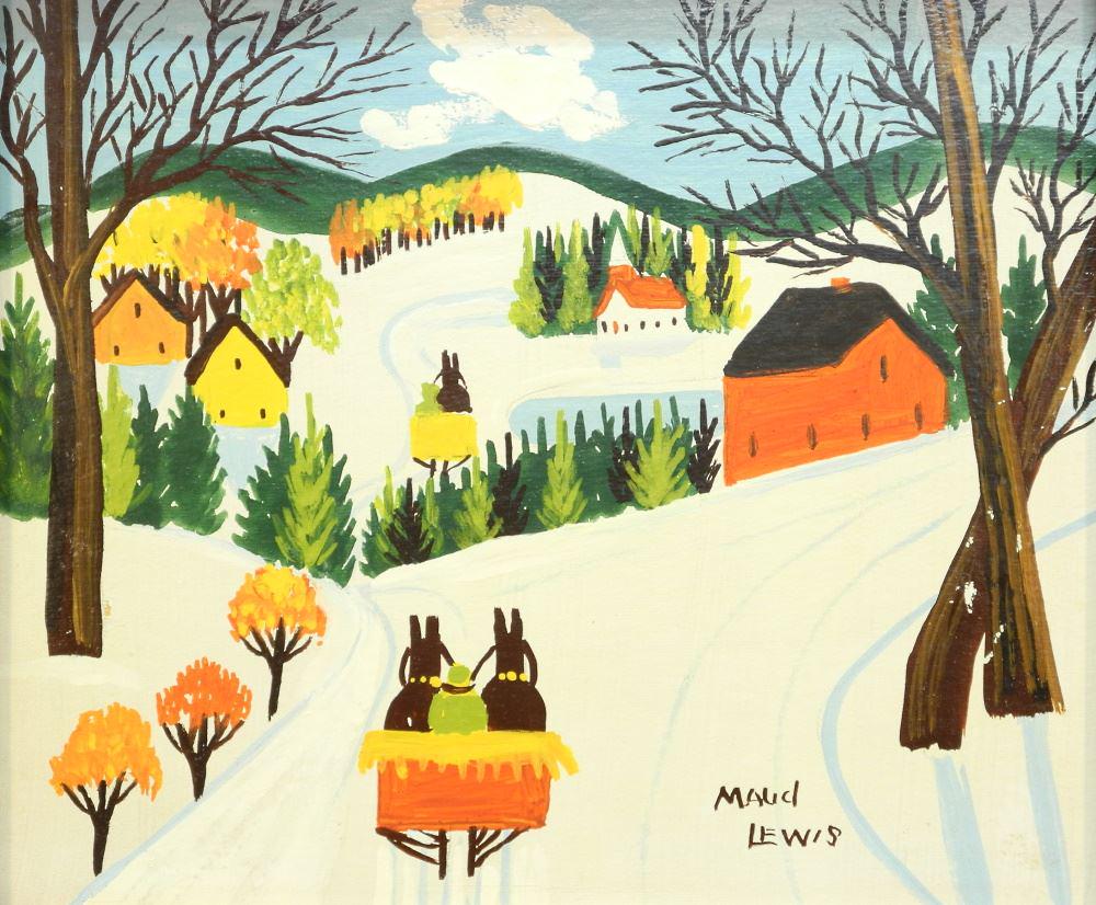 Oil on Green Fibre Board signed Maud Lewis, 11 5/8" x (1 of 15)