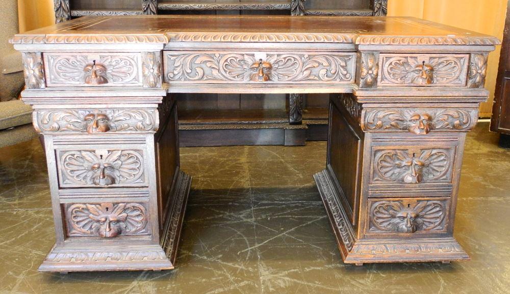 Continental Carved Oak Double Pedestal Desk/ 3 (1 of 9)