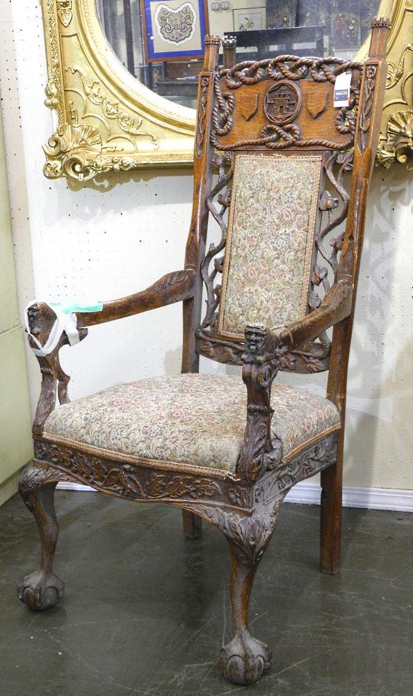 19th Century Oak "Windsor Castle" Open Armchair. (1 of 8)