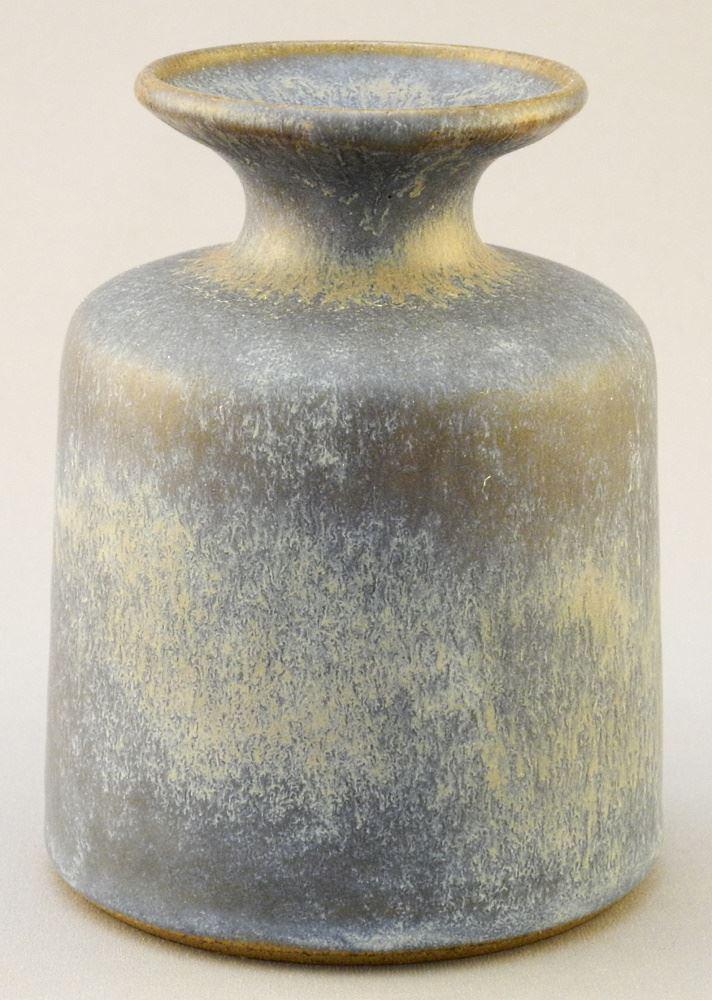 Grove Pottery Vase with Everted Rim, Mottled Blue: Grove Pottery Vase with Everted Rim, Mottled Blue Glaze, 4 1/4" high.