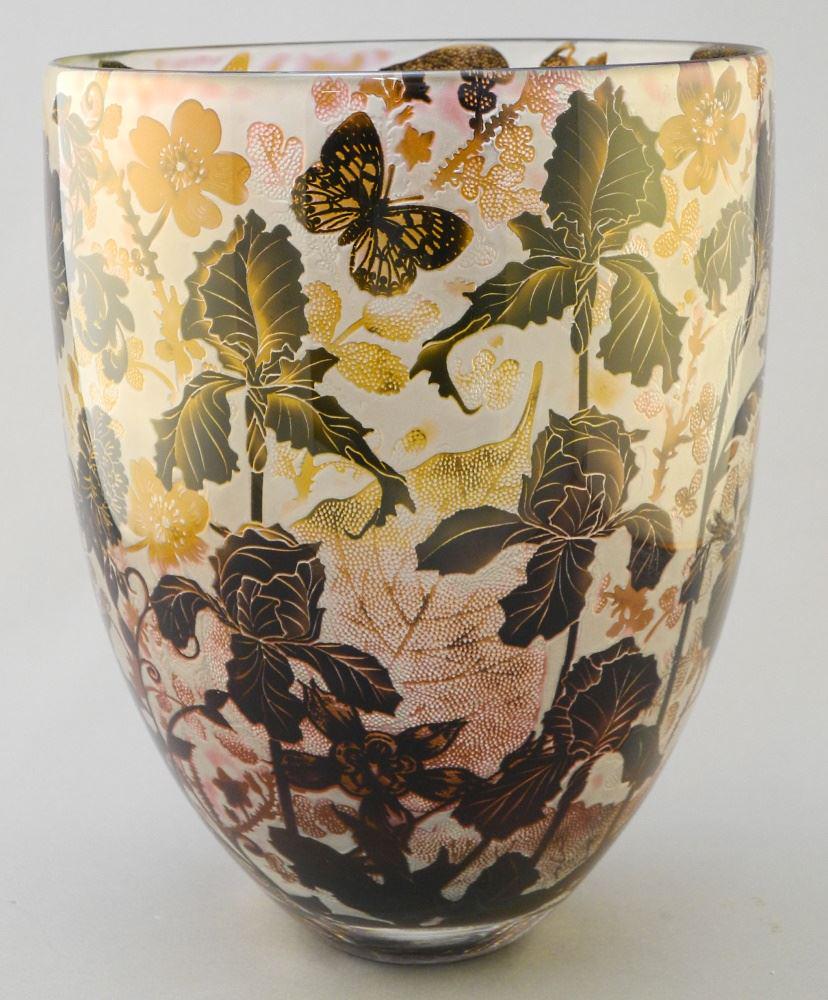 Jonathan Harris Studio Glass Cameo Vase, 8 7/8" high. (1 of 7)