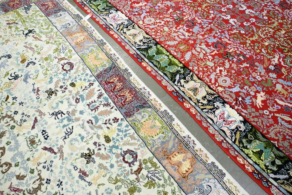 Pair of Moroccan "Twin Rugs" with Crimson & Cream: Pair of Moroccan "Twin Rugs" with Crimson & Cream Fields, approx. 6'6" x 10'8".