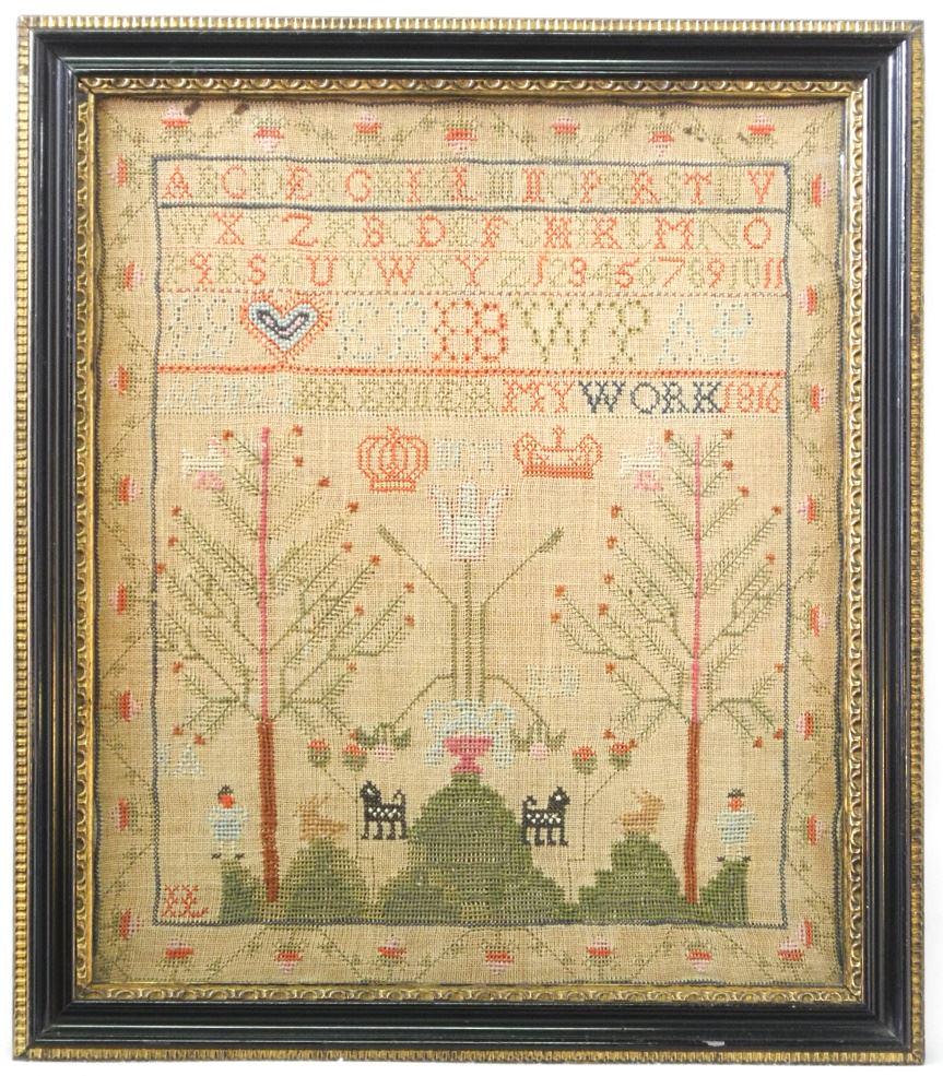 Needlework Sampler Dated 1816, 17" x 14 1/2". (1 of 10)