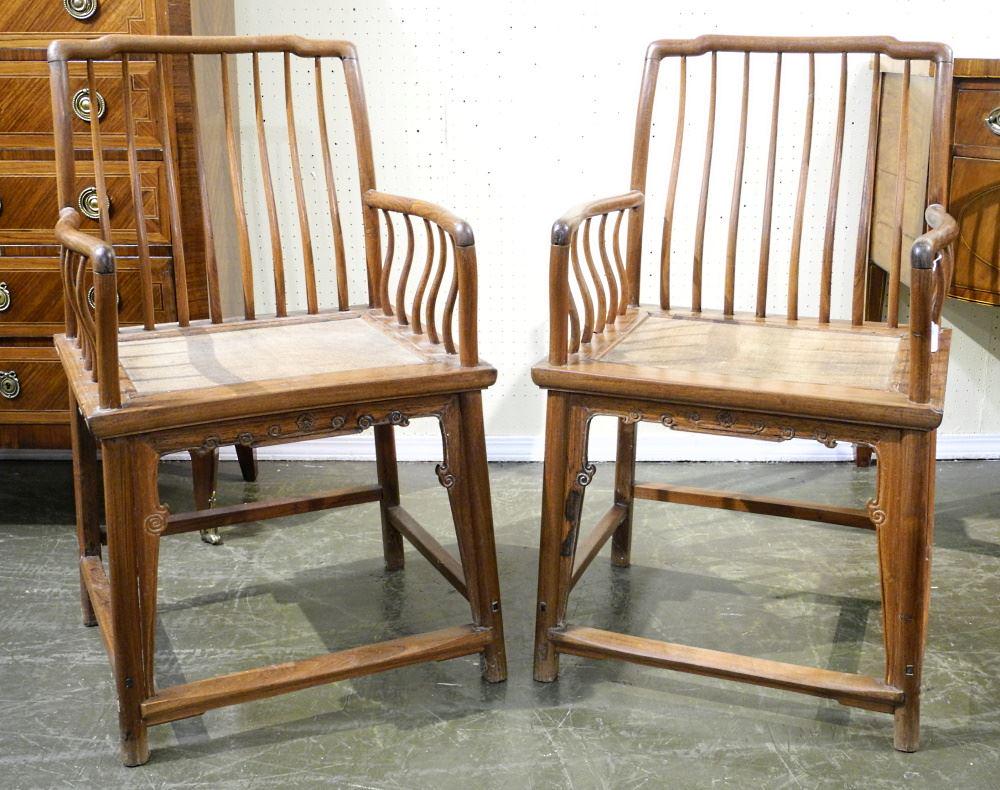 Pair of Chinese Rosewood Armchairs, 38" high,: Pair of Chinese Rosewood Armchairs, 38" high, restoration noted.