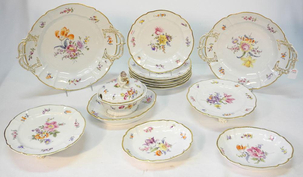 Nymphenburg Porcelain Wares Including Figural Covered: Nymphenburg Porcelain Wares Including Figural Covered Tureen (9 1/2" L), 13 pieces.