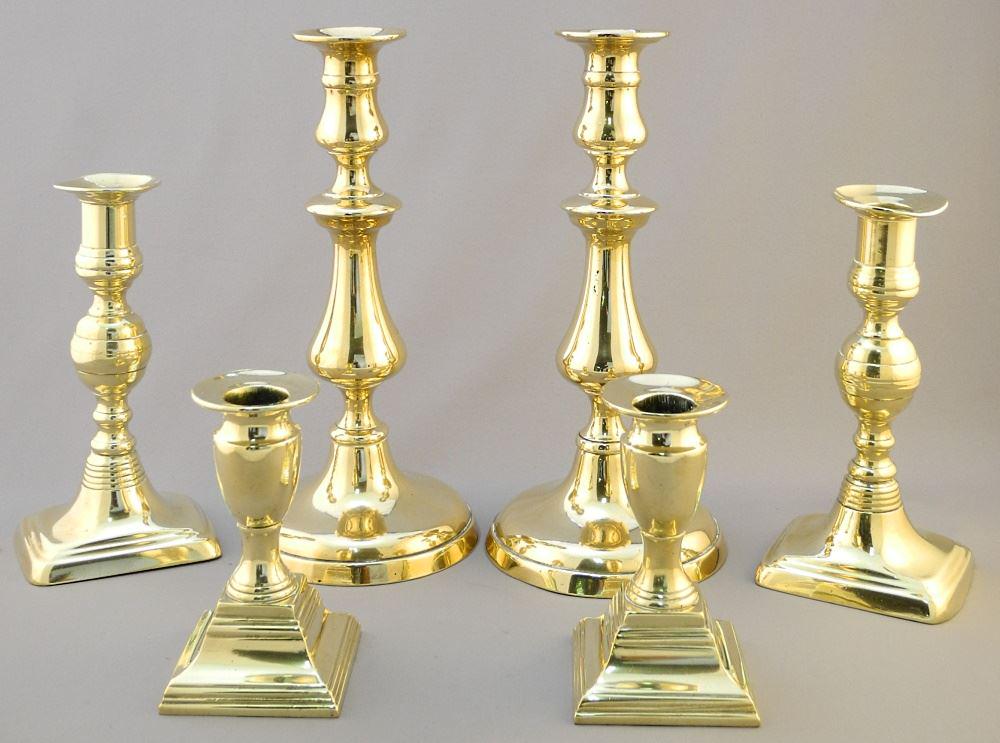 3 Pair of Antique Brass Candlesticks, 4 1/2"/ 7"/ 9 (1 of 10)