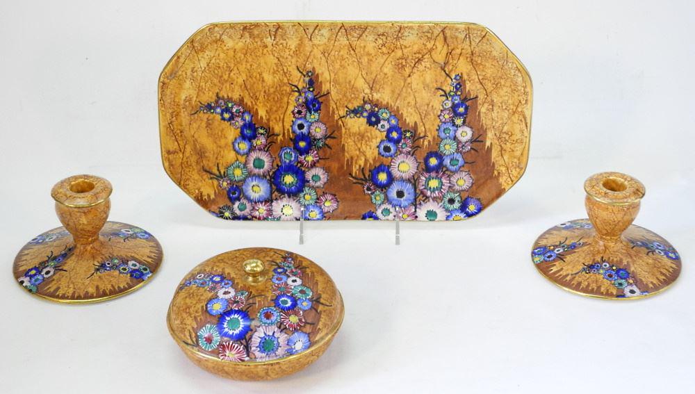 Carlton Ware Dresser Set Dish, Candlesticks & Powder (1 of 8)