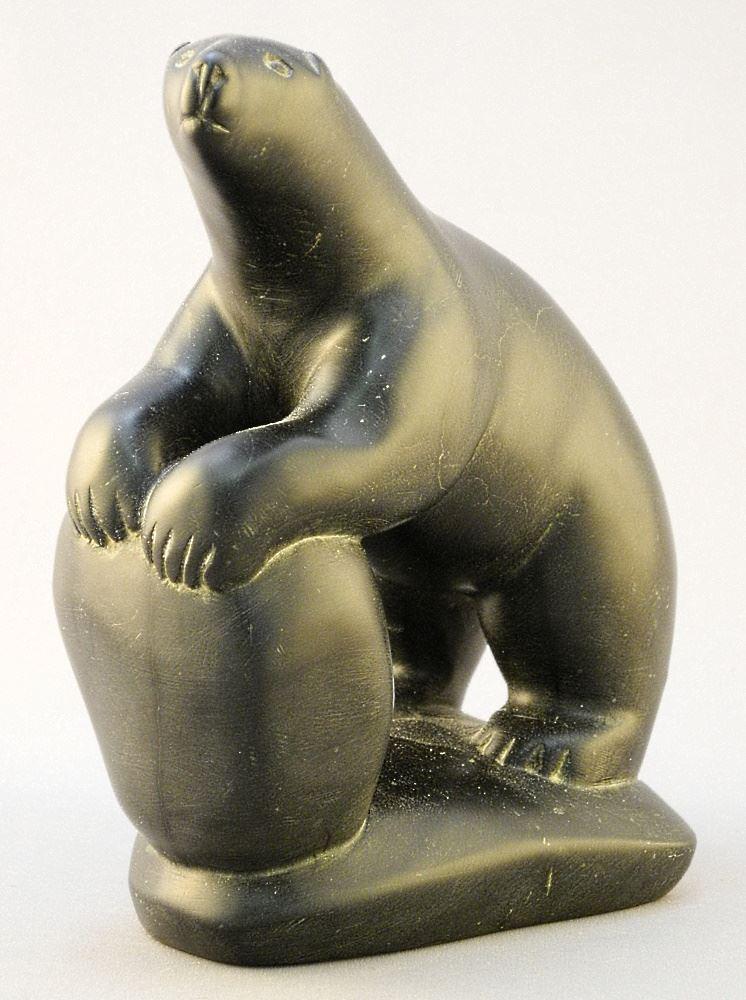 Inuit Stone Bear Carving Signed with Sylabics, 6 1/2" (1 of 8)