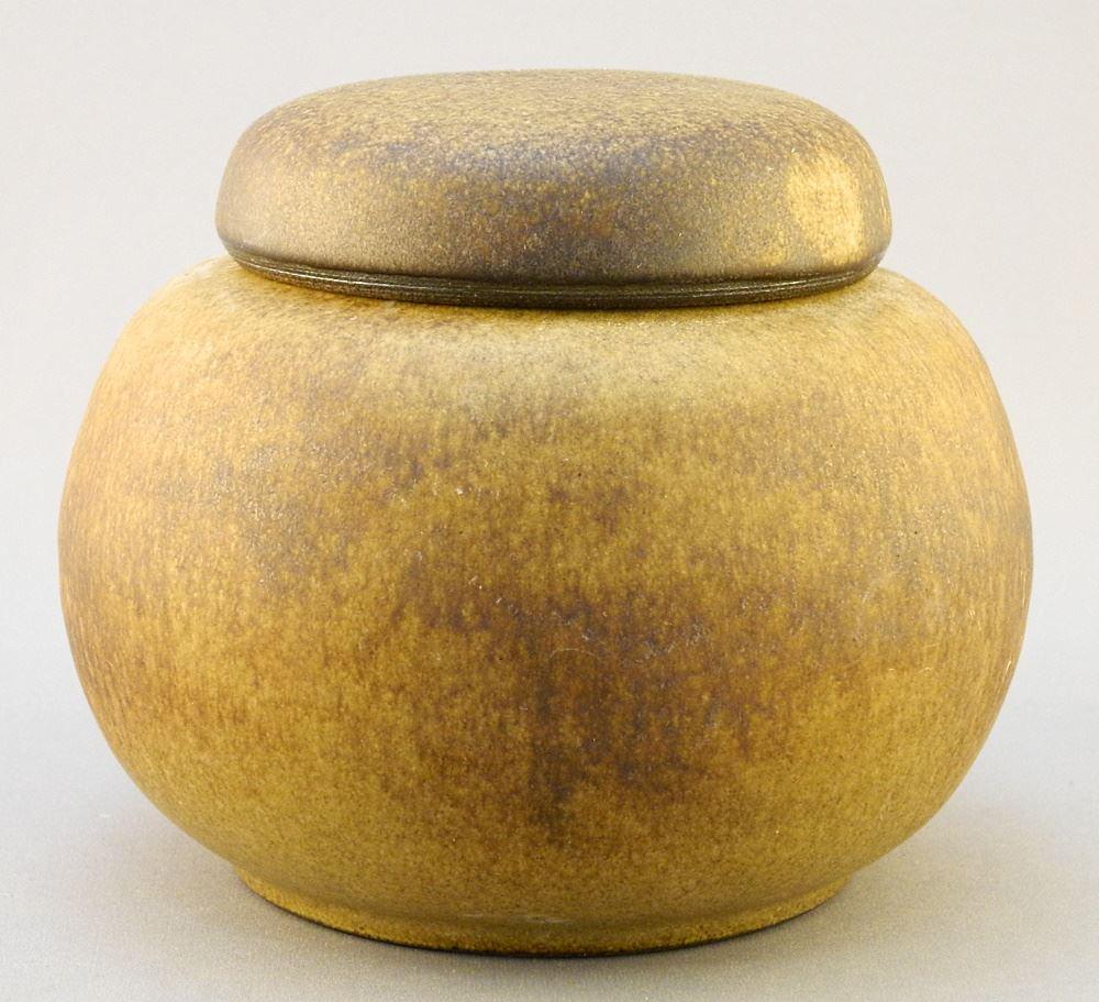 Grove Pottery Covered Jar, Mottled Brown Glaze, 4 3/4" (1 of 8)
