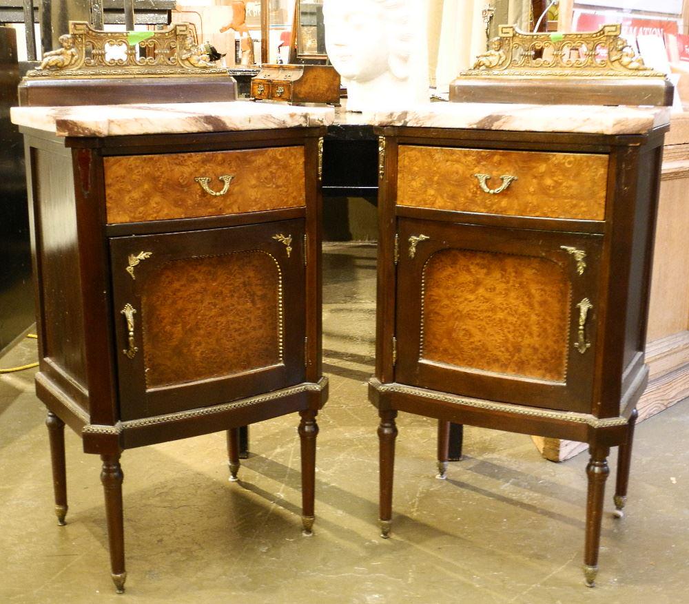 Pair of Burr Walnut & Mahogany Ormolu Mounted Marble (1 of 5)