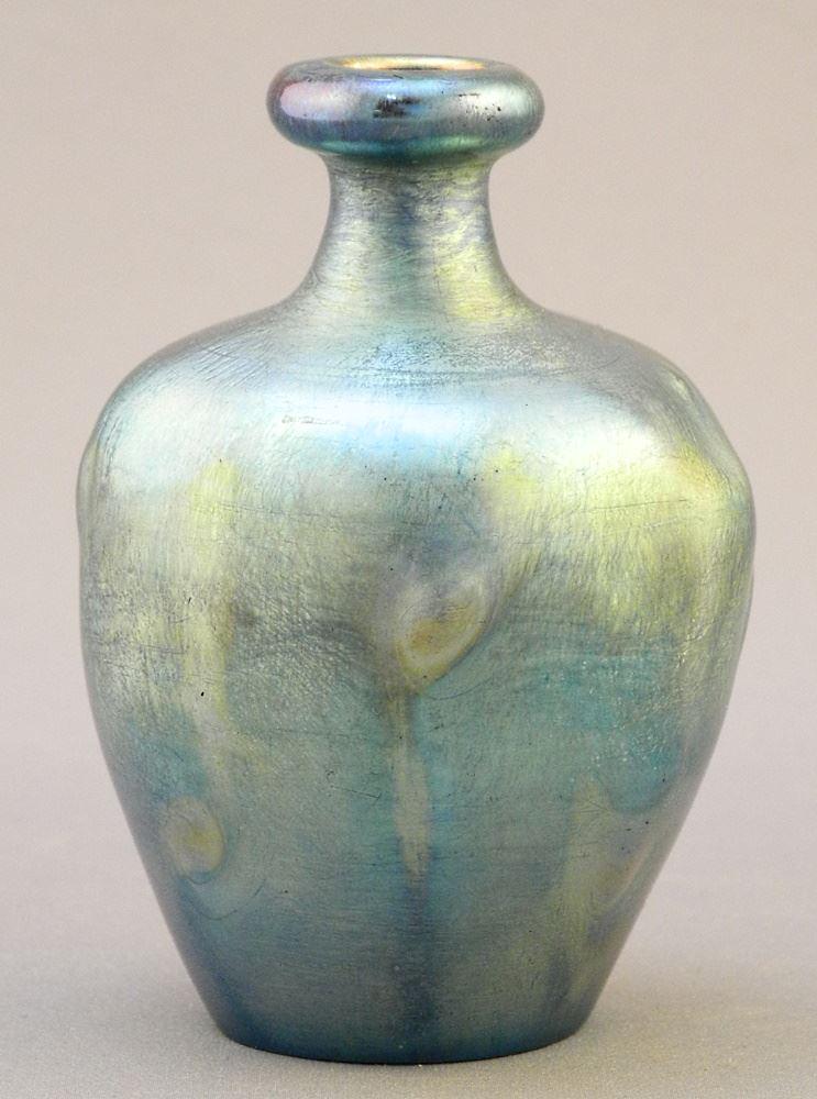 L.C. Tiffany Blue Favrile Miniature Cabinet Vase signed (1 of 8)