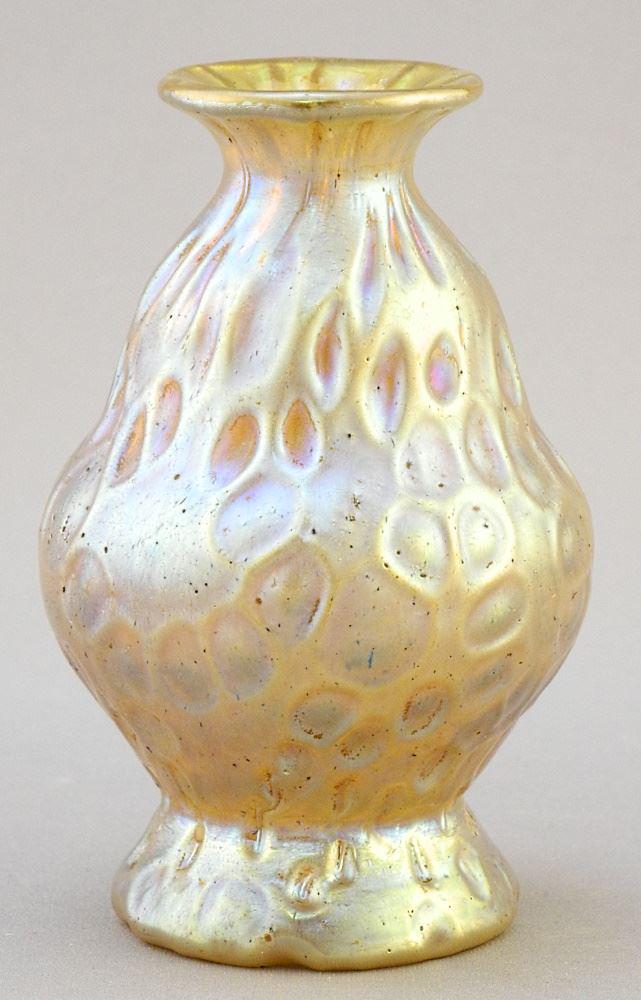 Loetz Style Iridescent Miniature Vase, 4" high.: Loetz Style Iridescent Miniature Vase, 4" high.
