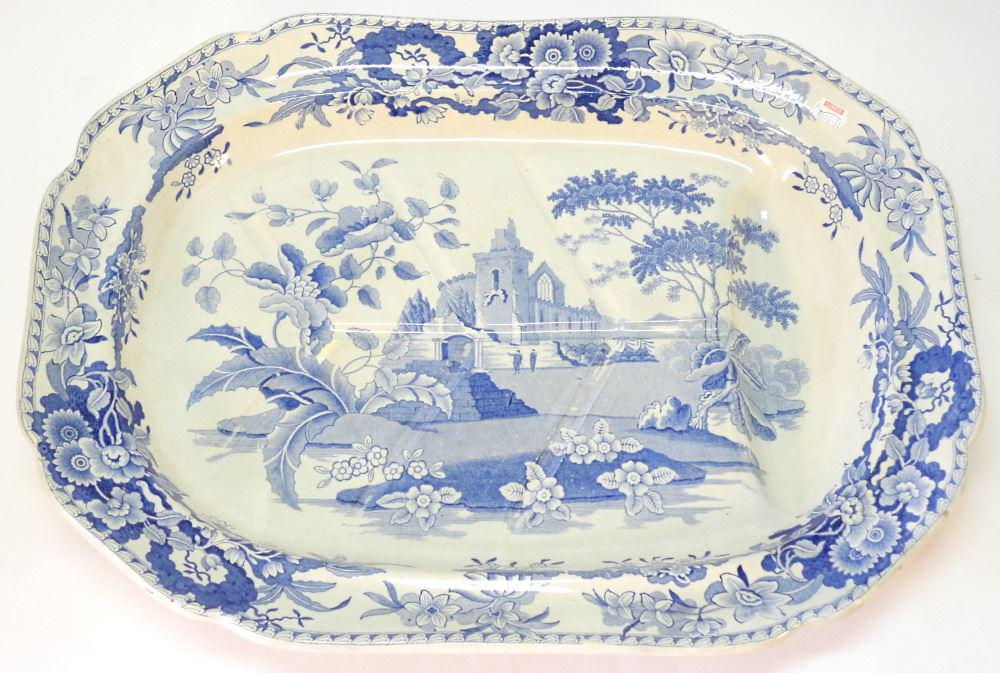 Blue & White Transfer Ware Well & Tree Platter, C.1840, (1 of 2)