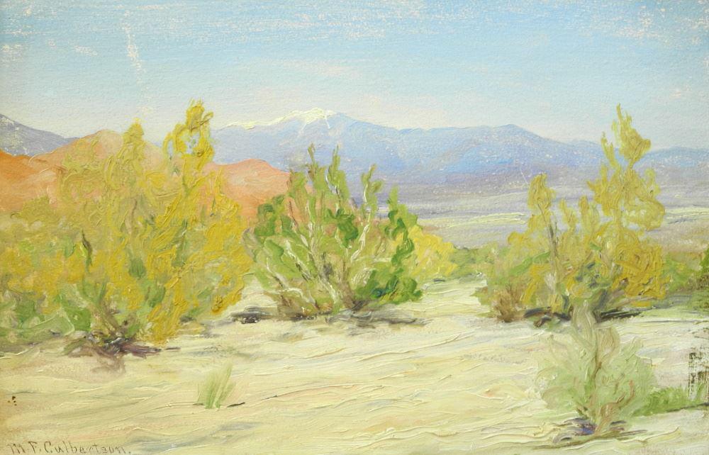 Oil on Board signed M.(Mabel)F. Culbertson, 10 1/8" x: Oil on Board signed M.(Mabel)F. Culbertson, 10 1/8" x 15 1/8", "California Desert Scene".