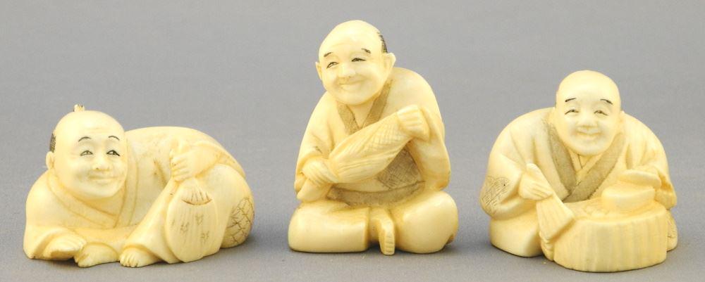 3 Japanese Netsuke: Figural Subjects, 1 - 1/2" high, no (1 of 3)