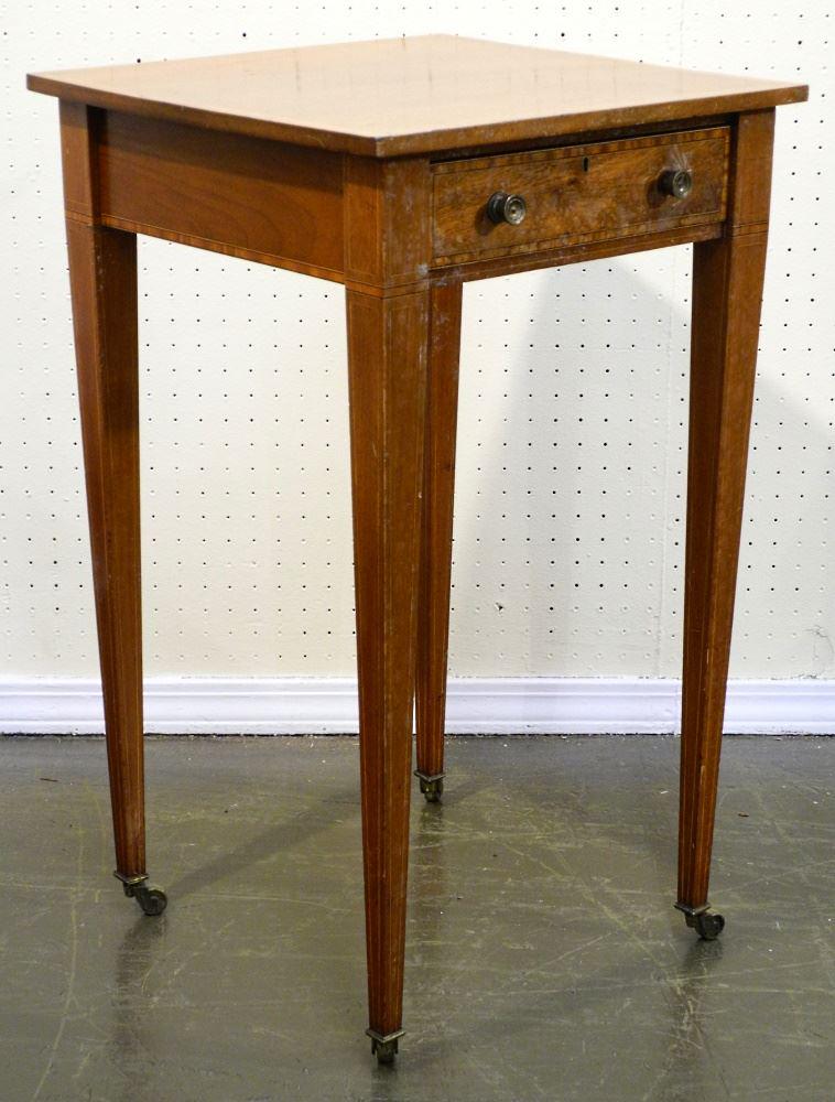 Edwardian Banded Mahogany Side Table with Drawer, 29" (1 of 3)