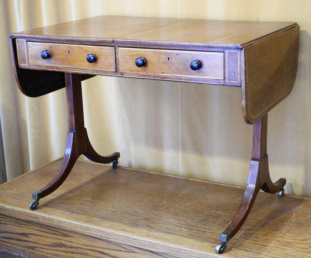 Georgian Banded Mahogany Sofa Table, 36" wide. (1 of 6)