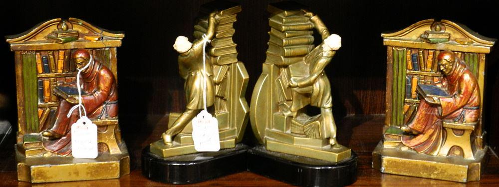 2 Pairs of Bookends: "Towering Stacks" (7"h) & "St. (1 of 7)