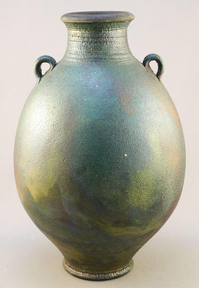 Raku Vase signed (Robin) Righton, 11 1/8" high. (1 of 3)