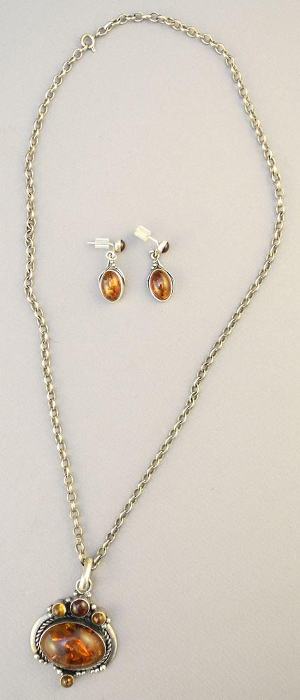 Sterling Silver & Amber Necklace, 20" length & (1 of 2)