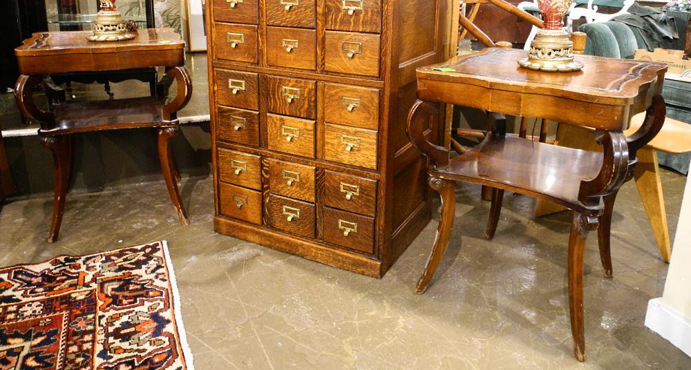 Pair of Tooled Leather Top Shaped Lamp Tables. (1 of 3)