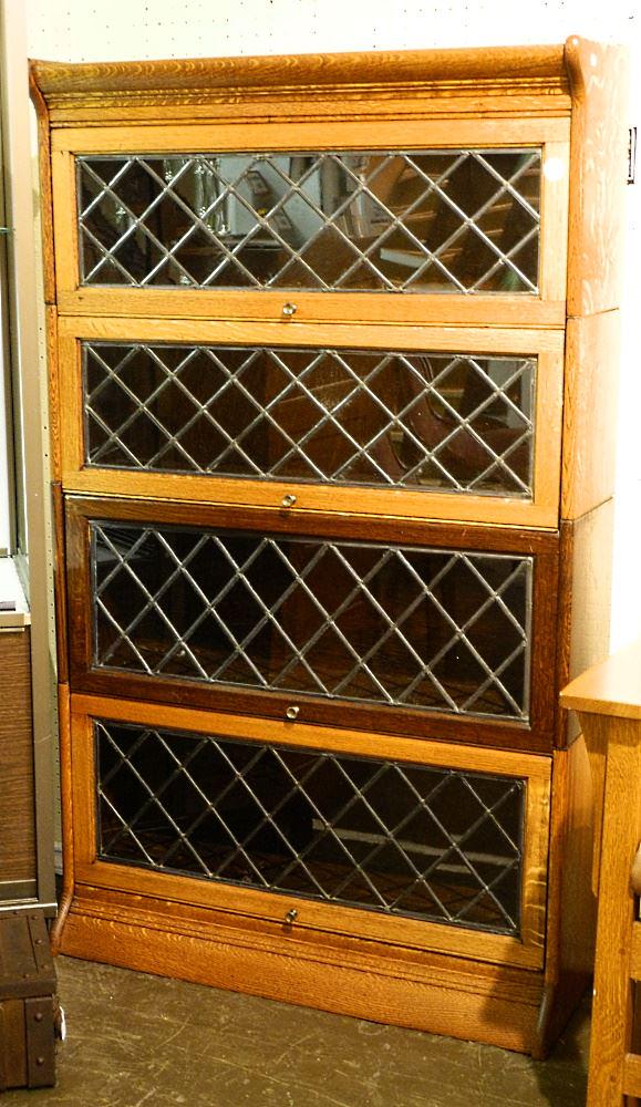 Oak Barrister's Bookcase with Leaded Glass Doors, 57 (1 of 1)