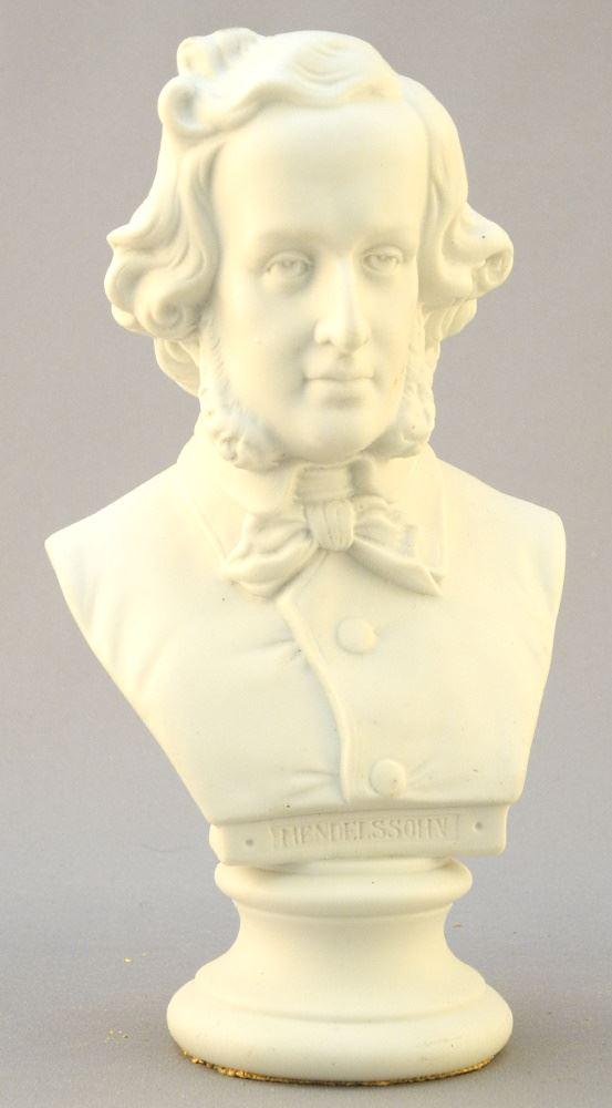 Mendelssohn Parian Ware bust, 6" high.: Mendelssohn Parian Ware bust, 6" high.