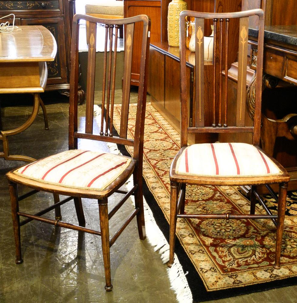 Pair of Art Nouveau mahogany high back side chairs. (1 of 4)