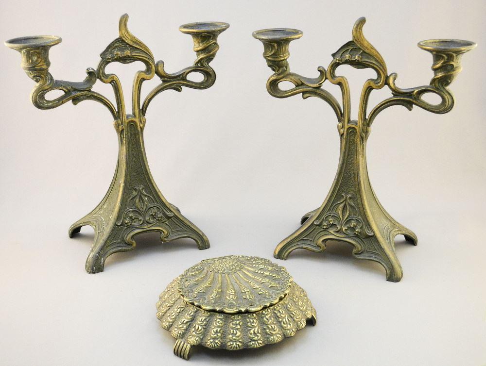 Pair of Art Nouveau Style Cast Metal Candlesticks (1 of 4)