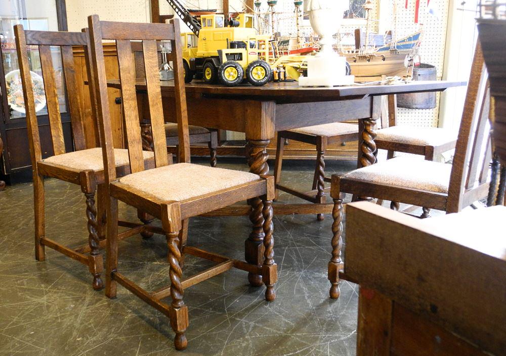 English Oak Draw Leaf Table & 6 Chairs, 59" wide (1 of 4)