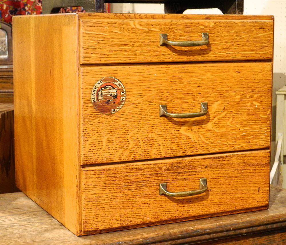 Small Oak 3 Drawer File Cabinet, 16 3/8" high. (1 of 2)