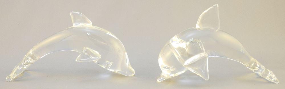 2 Steuben Crystal Dolphins, signed, 1 with irregular (1 of 1)