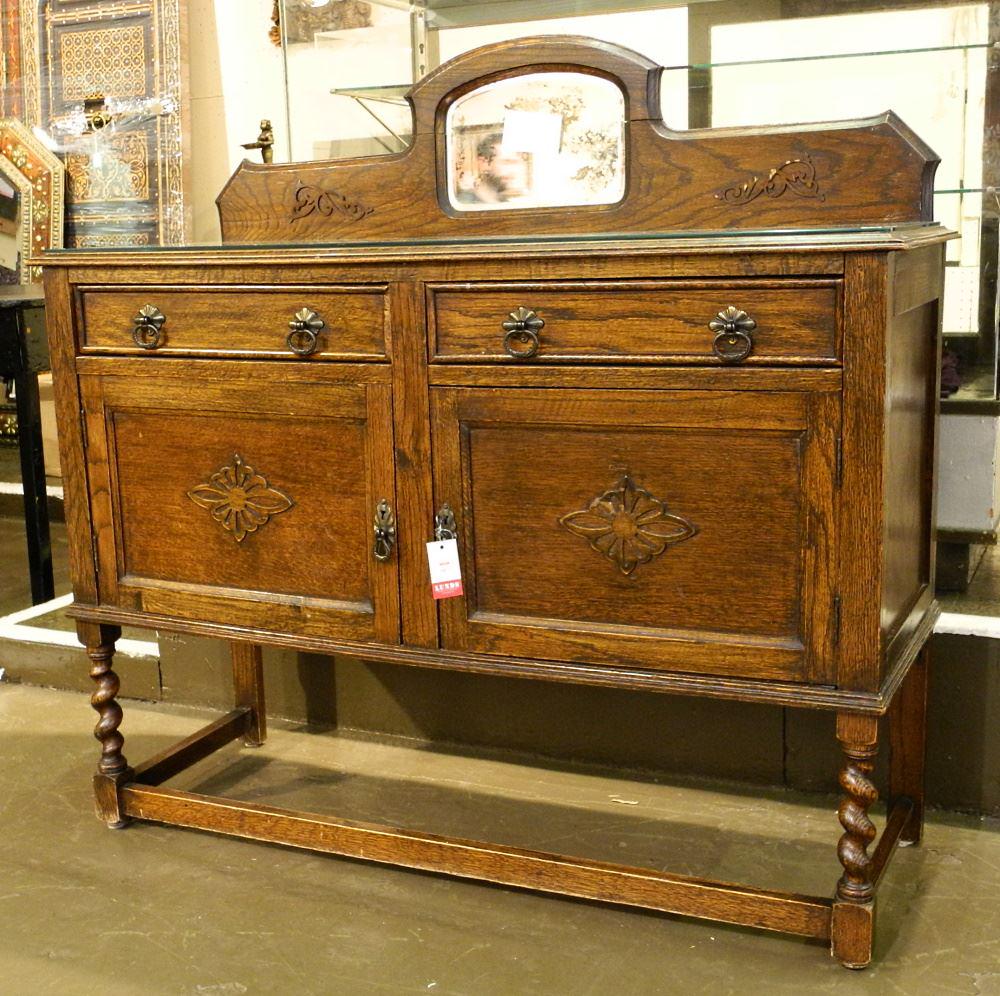 Oak Mirror Back Sideboard with Barley Twist Legs. (1 of 3)