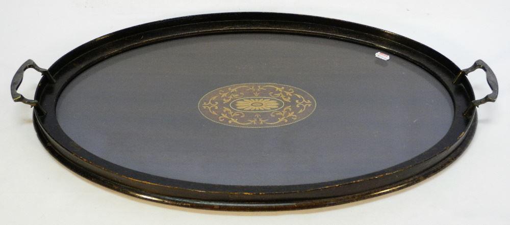 Edwardian Inlaid Oval Tray, 26" wide.: Edwardian Inlaid Oval Tray, 26" wide.