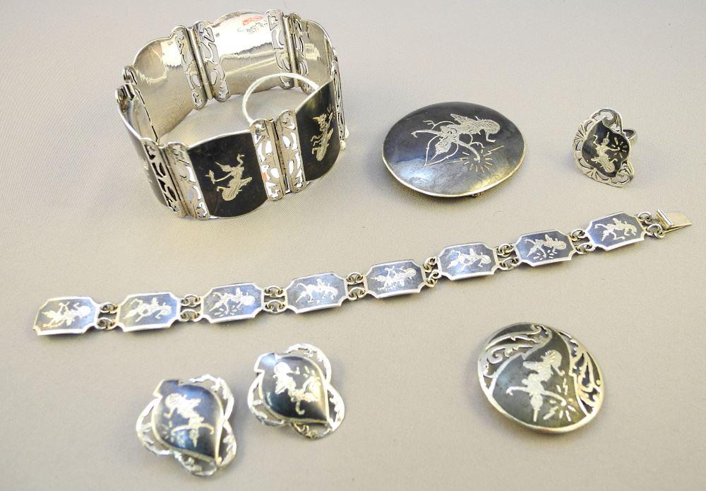 Group of Siam/Thai Niello Silver Jewellery. (1 of 1)
