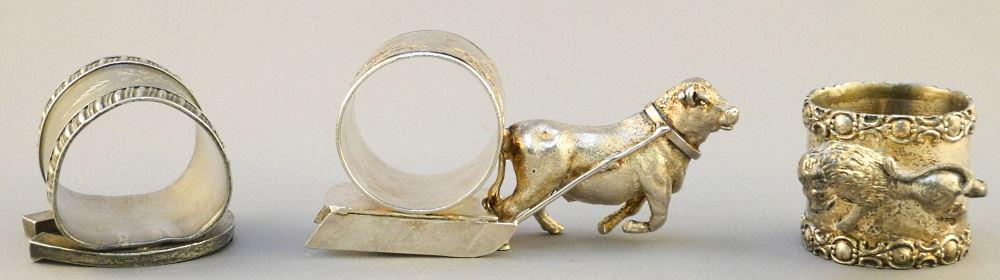 3 Silver Plated Figural Napkin Rings, 2" - 4 1/2" wide. (1 of 2)