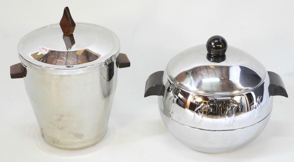 2 Chrome Ice Buckets: Penguin & Tapered (8" & 10").: 2 Chrome Ice Buckets: Penguin & Tapered (8" & 10").