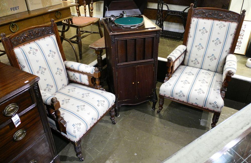 Pair of Carved Walnut Armchairs, 42 1/2" high. (1 of 3)