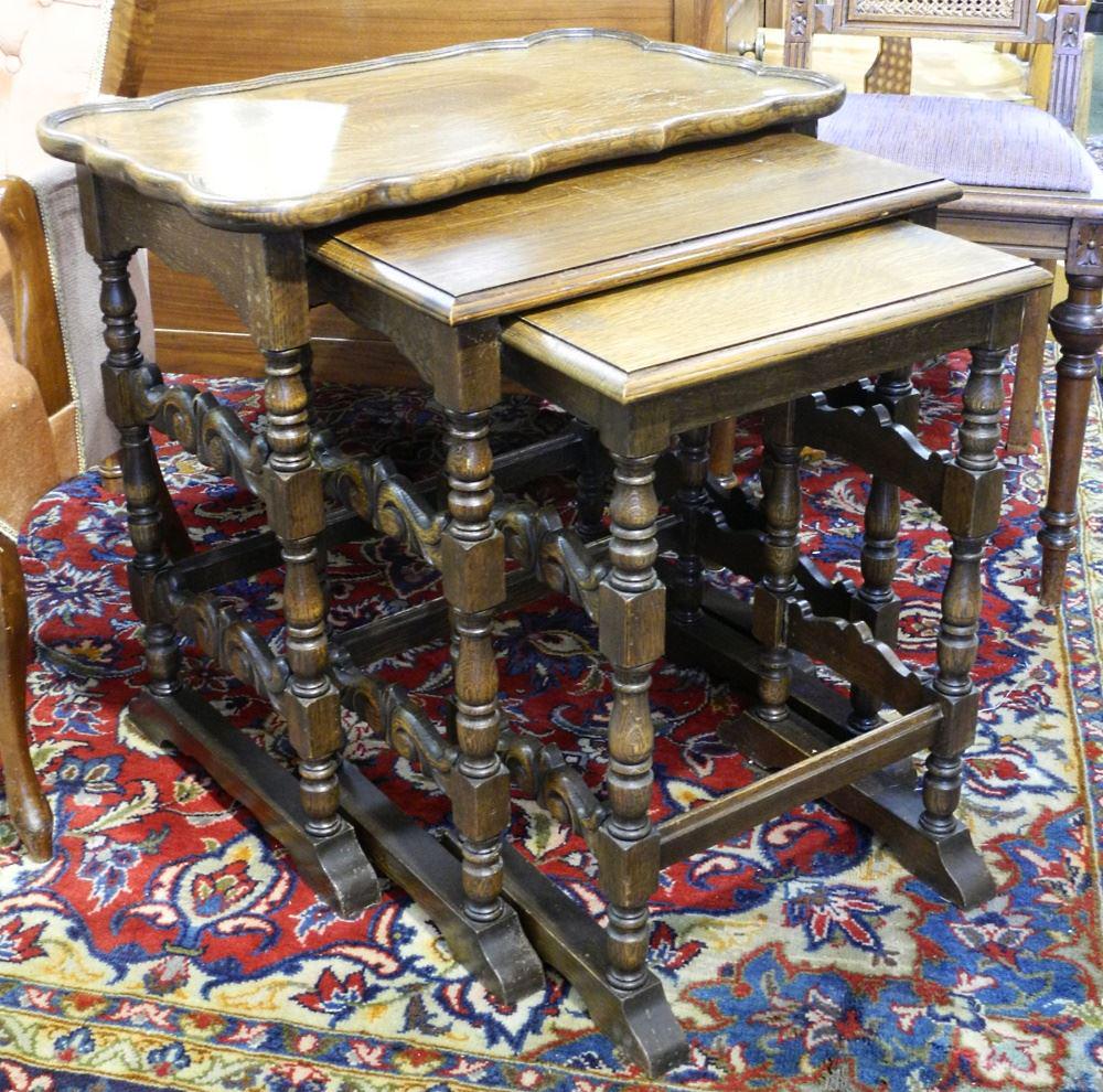 Trio of Oak Nesting Tables, 25" high.: Trio of Oak Nesting Tables, 25" high.