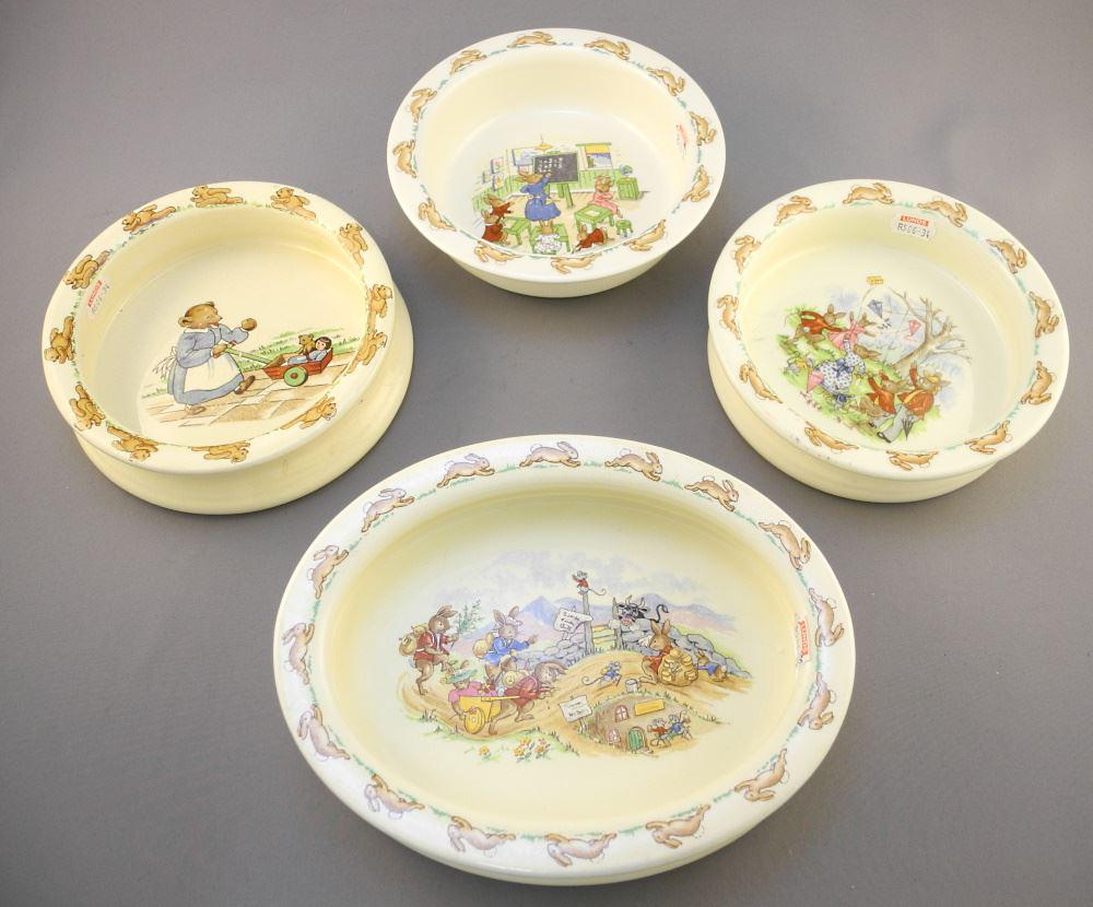 9 Pieces of Various Wedgwood & Doulton Bunny Pottery,: 9 Pieces of Various Wedgwood & Doulton Bunny Pottery, 6" - 8".