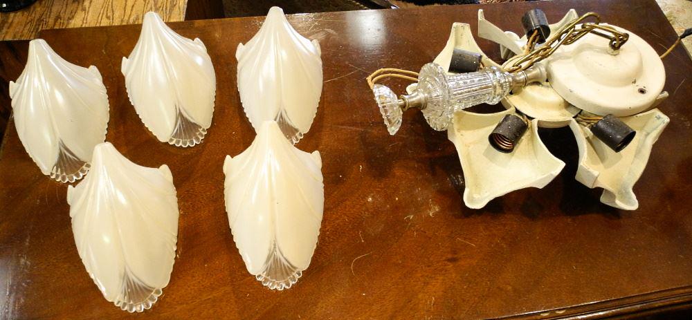 Vintage White Slip Shade Light Fixture, approximately: Vintage White Slip Shade Light Fixture, approximately 18 1/2" wide.